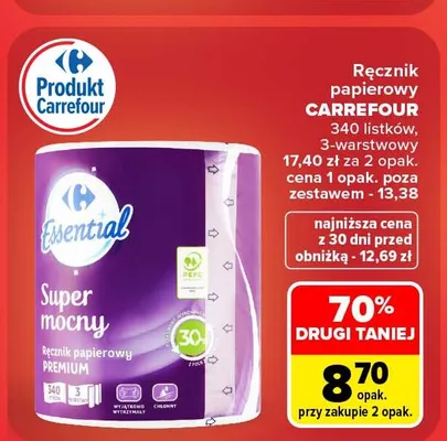 Ręcznik papierowy Carrefour Essential 340 listków 3-warstwowy promocja w Carrefour Market