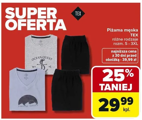 Piżama męska różne rodzaje rozm. S - 3XL promocja w Carrefour