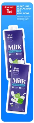 Mleko UHT bez laktozy Well Done 1,5% promocja w Stokrotka