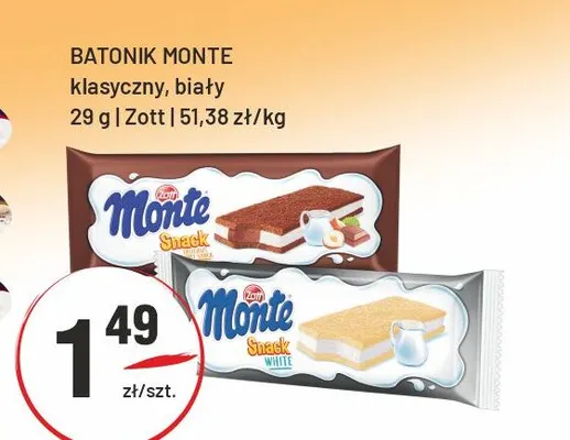 Batonik Monte biały Zott promocja w Sedal