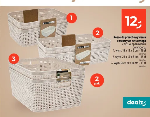 Kosze do przechowywania z tworzywa sztucznego 2-pak 25x13x6 cm Storage Solutions promocja w Dealz