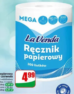 Ręcznik papierowy Mega 300 listków, 2-warstwowy promocja w Dino