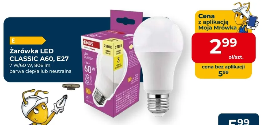 Żarówka LED CLASSIC A60 E27 Emos barwa neutralna promocja w PSB Mrówka