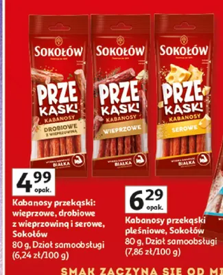 Kabanosy Prze Kąsk! drobiowe z wieprzowiną Sokołów promocja w Auchan