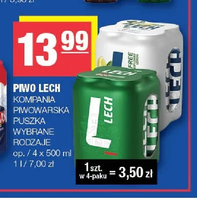 Piwo Lech Premium 4-pak promocja w SPAR
