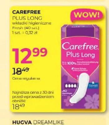 Wkładki higieniczne Carefree Plus Long Fresh promocja w Drogerie Jawa