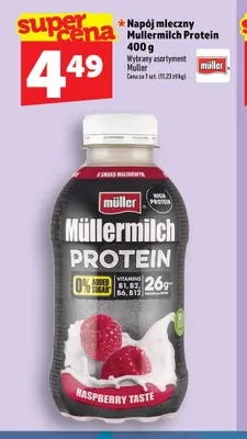 Napój mleczny Müllermilch Protein o smaku malinowym Müller promocja w TOPAZ