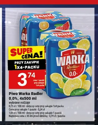 Piwo bezalkoholowe Warka Radler Cytryna 4-pak promocja w Twój Market