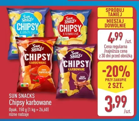 Chipsy karbowane o smaku papryki Sun Snacks promocja w Aldi