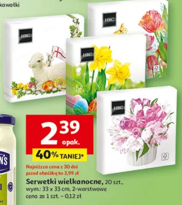 Serwetki wielkanocne 20szt., 2-warstwowe promocja w Auchan