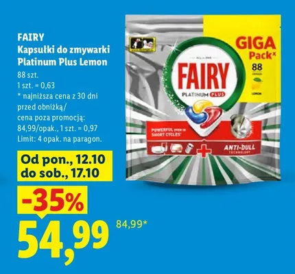 Kapsułki do zmywarki Platinum Plus Lemon Fairy promocja w Lidl