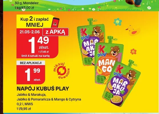 Napój Kubuś Play jabłko & marakuja promocja w Chorten