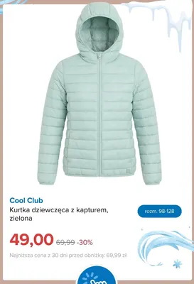 Kurtka dziewczęca z kapturem zielona Cool Club promocja w Smyk