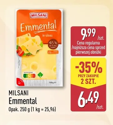 Ser Emmental w plastrach Milsani promocja w Aldi