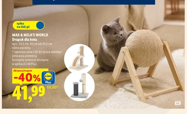 Drapak dla kota wys. 43,5 cm Max & Mila's World promocja w Lidl