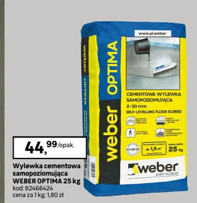 Wylewka cementowa samopoziomująca WEBER OPTIMA promocja w Leroy Merlin