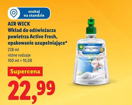 Wkład do odświeżacza powietrza Active Fresh, opakowanie uzupełniające promocja w Lidl