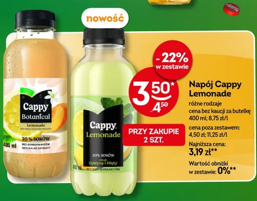 Napój Cappy Lemonade Cytryny i Mięty promocja w Żabka