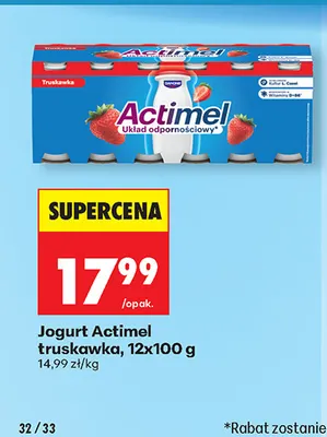 Jogurt Actimel truskawka 12-pak 100 g promocja w Biedronka