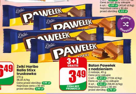 Baton Pawełek z nadzieniem E.Wedel promocja w Dino