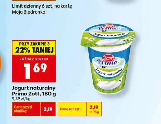 Jogurt naturalny Primo Zott promocja w Biedronka