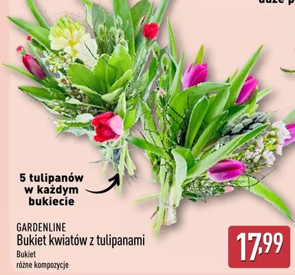 Bukiet kwiatów z tulipanami różne kompozycje promocja w Aldi