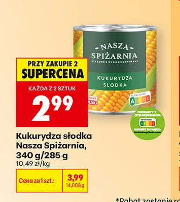 Kukurydza słodka Nasza Spiżarnia promocja w Biedronka