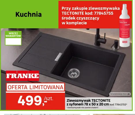 Zlewozmywak Tectonite z syfonem 78x50x20 cm Franke promocja w Leroy Merlin