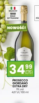 Wino Prosecco Giordano Extra Dry białe wytrawne 11% vol. promocja w Twój Market