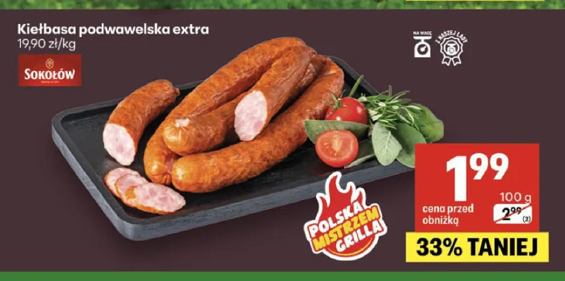 Kiełbasa podwawelska extra Sokołów promocja w Delikatesy Centrum