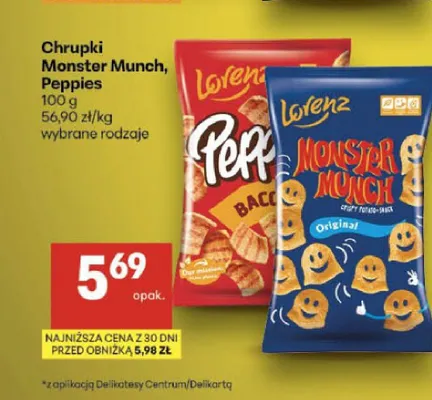 Chrupki Peppies Bacon Lorenz promocja w Delikatesy Centrum