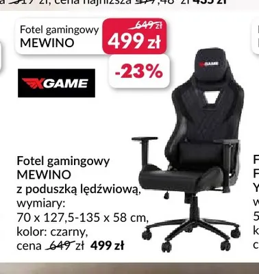 Fotel gamingowy Mewino z poduszką lędźwiową Xgame promocja w Salony Agata