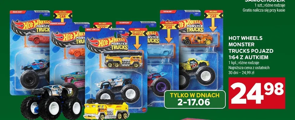 Pojazd Hot Wheels Monster Trucks Night Shifter 1:64 z autkiem promocja w Stokrotka