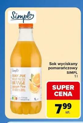 Sok wyciskany pomarańczowy Simpl promocja w Carrefour Market