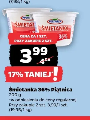 Śmietanka Piątnica 36% promocja w Netto