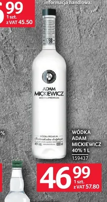 Wódka Adam Mickiewicz 40% promocja w Selgros