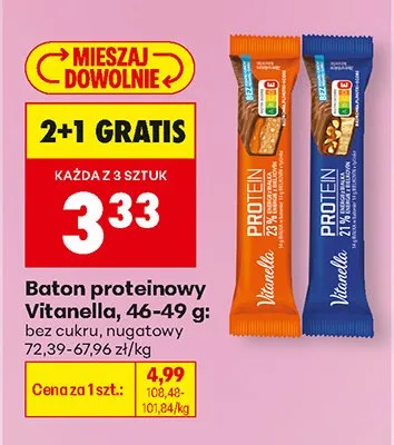 Baton proteinowy bez cukru 2+1 GRATIS promocja w Biedronka