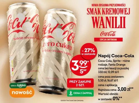 Napój gazowany Coca-Cola Zero Cukru Holiday Creamy Vanilla promocja w Żabka