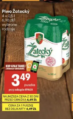 Piwo Žatecký Světlý Ležák 4-pak 0,5l promocja w Delikatesy Centrum