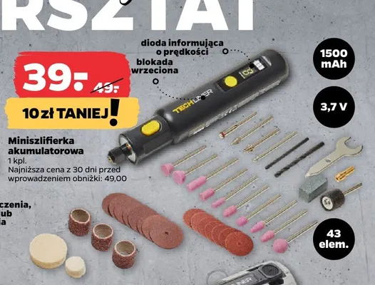 Miniszlifierka akumulatorowa 1500 mAh 3,7V, 43 elem. promocja w Netto