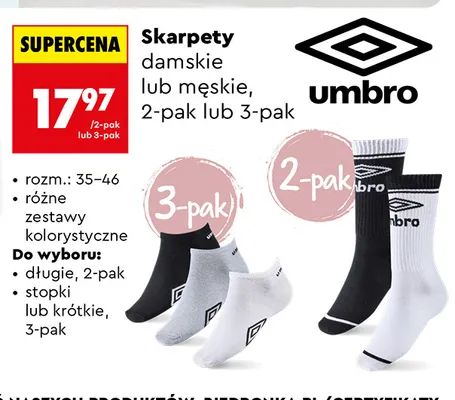 Skarpety damskie Umbro 2-pak promocja w Biedronka