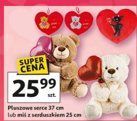 Pluszowe serce 37 cm lub miś z serduszkiem 25 cm promocja w Auchan