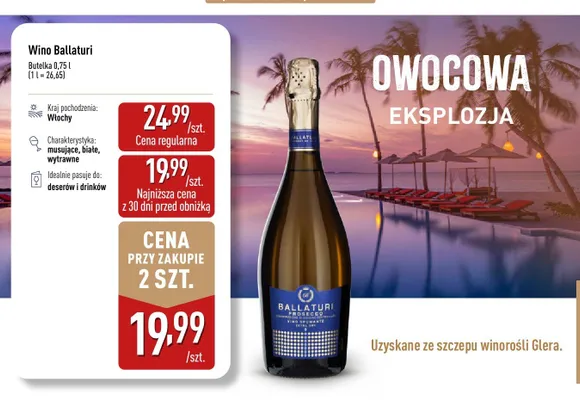 Wino musujące Ballaturi Prosecco promocja w Aldi