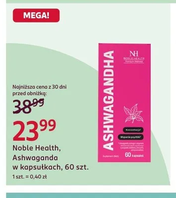 Suplement diety Ashwagandha Noble Health promocja w Rossmann