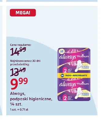 Podpaski higieniczne Always promocja w Rossmann