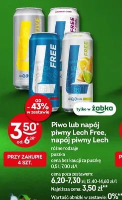 Piwo lub napój piwny Lech Free, napój piwny Lech różne rodzaje promocja w Żabka