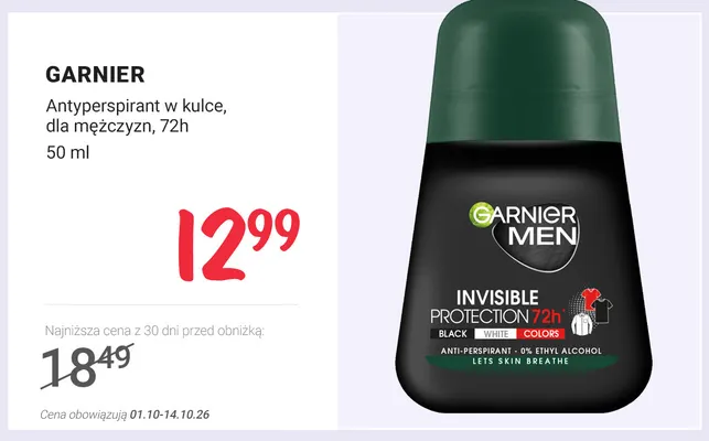 Antyperspirant w kulce dla mężczyzn 72h Garnier promocja w Rossmann