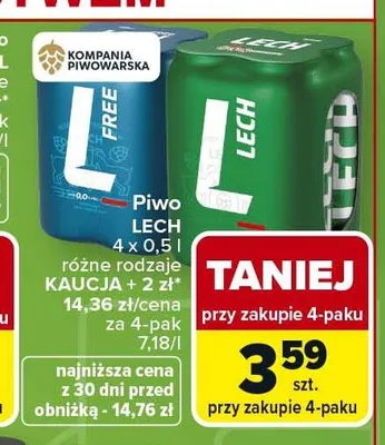 Piwo Lech 4-pak 0,5l promocja w Carrefour Market