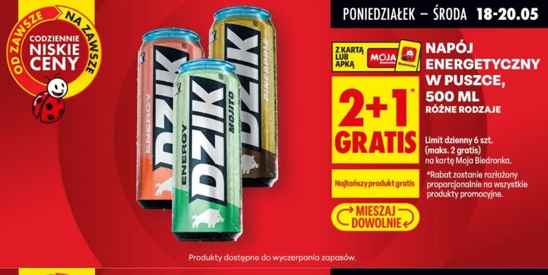 Napój energetyczny Dzik promocja w Biedronka