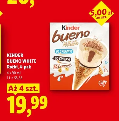 Lody rożki Kinder Bueno White 4-pak promocja w Lidl